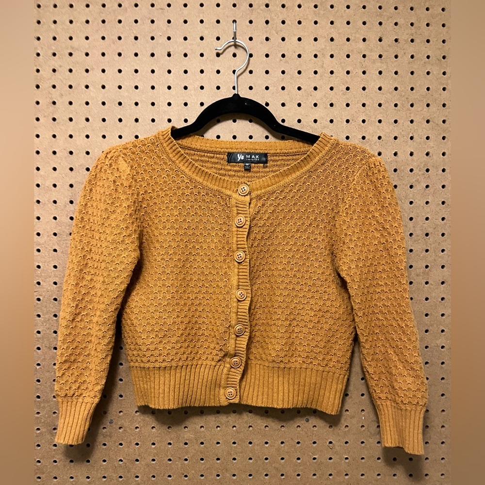 Women’s Cropped Mustard Yellow 100% Cotton Cardigan M